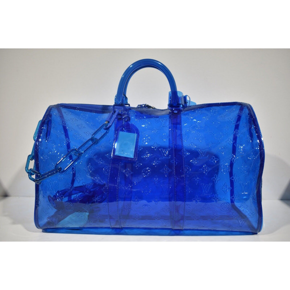 Louis Vuitton Keepall Bandouliere 50 Blue PVC Monogram Weekend Duffle Travel Bag - Picture 2 of 11